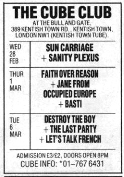 Jane From Occupied Europe - gig advert 1990